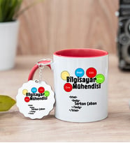 Bilgisayar Mühendisi Kırmızı Kupa Bardak Ve Anahtarlık Set