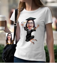 BK Gift Kişiye Özel Bayan Mezuniyet Karikatür Beyaz Tişört  1