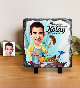BK Gift Kişiye Özel Bay Mangalcı Karikatürlü Dekoratif Doğal Taş  1