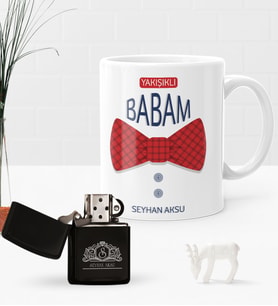 BK Gift Kişiye Özel Yakışıklı Babam Benzinli Çakmak ve Kupa Seti-6 (Model 1)