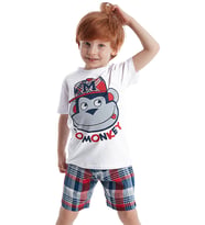 Monkey Ekose Erkek Çocuk T-shirt Şort Takım (Çok Renkli)