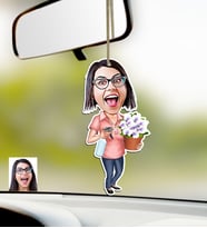 BK Gift Kişiye Özel Ev Hanımı Karikatürlü Ahşap Araba Dikiz Ayna Süsü-2 (Çok Renkli)