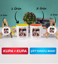 İkili Sarı Turuncu Sevgiliye Sevgililer Günü Hediyesi 9 Kupa Bardak Anahtarlık