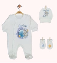 Pia Baby GL 1939-01 İsme Özel Üçlü Tulum Set