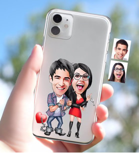 BK Gift Kişiye Özel Sevgililer Karikatürlü iPhone 11 İnce Şeffaf Silikon Telefon Kapağı-1 (Beyaz)