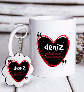 BK Gift Kişiye Özel İsim Anlamı Beyaz Kupa ve Anahtarlık Hediye Seti-5 (Model 1)