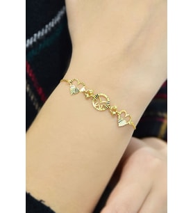 925 Ayar Gümüş Gold Kaplama Çift Kalp Kristal Kesim Bileklik