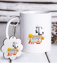 BK Gift Kişiye Özel Mesleki İnşaat Mühendisi Beyaz Kupa ve Anahtarlık Hediye Seti-2 (Model 1)