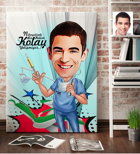 BK Gift Kişiye Özel Bay Diş Hekimi Karikatür Kanvas Tablo 70x100cm 4
