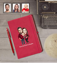Kişiye Özel Aile Karikatürlü Kırmızı Defter Kalem Hediye Seti   Mod-6