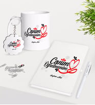 BK Gift Kişiye Özel Canım Öğretmenim Kupa Anahtarlık Beyaz Defter Kalem Hediye Seti-1 (Model 1)