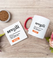 Sevgili Kelime Anlamı Kırmızı Kupa Bardak Ve Bardak Altlığı Seti