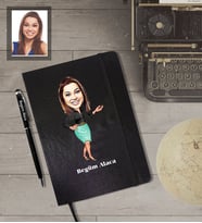 Kişiye Özel Öğretmen KarikatürlüSiyah Defter Kalem Hediye Seti  Bayan-8