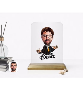 BK Gift Kişiye Özel Erkek Avukat Karikatürlü Ahşap Standlı Çerçeve-3 (Beyaz)