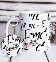 BK Gift Kişiye Özel Fizik Öğretmeni Beyaz Kupa ve Anahtarlık Hediye Seti-3 (Model 1)