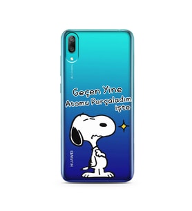 Snoopy Tasarımlı Süper Şeffaf Silikon Telefon Kılıfı Huawei Y7 Pro 2019