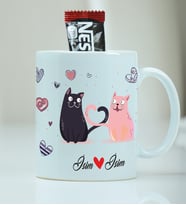 Kişiye Özel Kediler Desenli Kupa Bardak - Nescafe Hediyeli