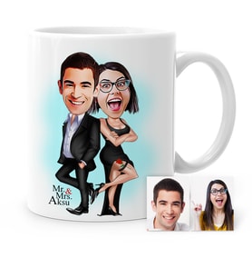 BK Gift Kişiye Özel Mr  Mrs Smith Karikatür Beyaz Kupa Bardak