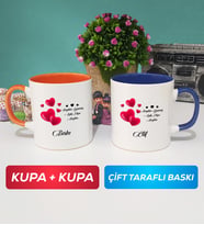 İkili Sevgililer Günü Hediyesi Kupa Bardak Turuncu Lacivert
