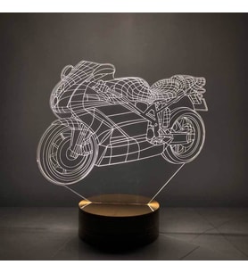 3 Boyutlu Motorsiklet Led Lamba Yarış Motoru Hediye Gece Lambası Ahşap Taban 7 Farklı Işık Renkli