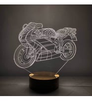 3 Boyutlu Motorsiklet Led Lamba Yarış Motoru Hediye Gece Lambası Ahşap Taban 7 Farklı Işık Renkli