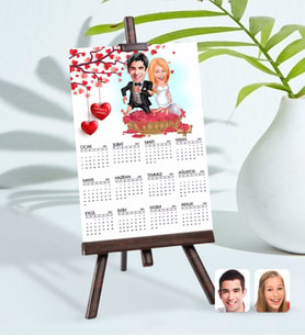 BK Gift Kişiye Özel 15x21 cm Fotoğraf Kartlı Evleniyoruz Karikatürlü Şövaleli 2024 Takvim -10 (Beyaz)