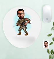 BK Gift Kişiye Özel Asker Karikatürlü Bilek Destekli Mouse Pad-1 (Beyaz)