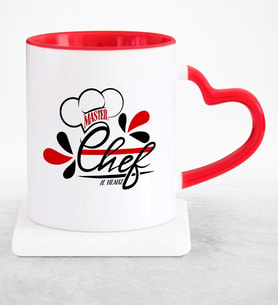 BK Gift Kişiye Özel Chef Kırmızı Kalpli Kupa Bardak  5