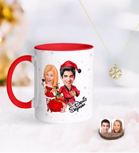 BK Gift Kişiye Özel Yeni Yıl Sevgililer Karikatürlü Kırmızı Kupa ve Kar Tanesi Kolye-5 (Model 1)