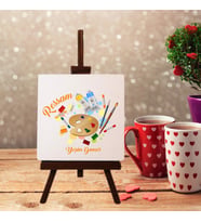 Kişiye Özel Ressam Tasarımlı Şövale Ayaklı Dekoratif Doğal Taş (Krem)