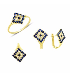 Sosyete gözlü set 5.65 Gram 14 Ayar Altın (Çok Renkli)