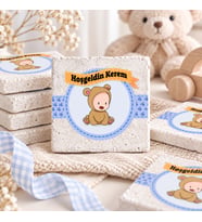 30 Adet Kişiye Özel Baskılı Doğal Taş Magnet 5x5cm Doğum Günü, Hoşgeldin Bebek (Beyaz)