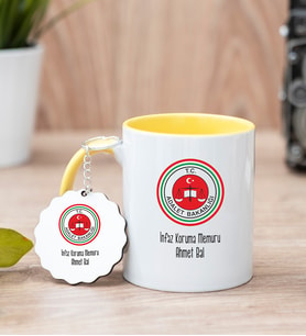 İnfaz Koruma Memuru Sarı Kupa Bardak Ve Anahtarlık Set