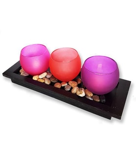 Dekoratif 3 Renkli Mumluk Taşlı Ve 3 Led Mum (Karışık)