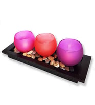Dekoratif 3 Renkli Mumluk Taşlı Ve 3 Led Mum (Karışık)