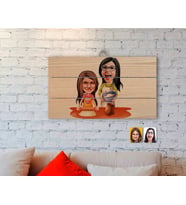 BK Gift Kişiye Özel Anne Kız Karikatürlü Otantik Ahşap Palet Tablo-2