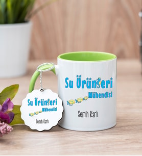 Su Ürünleri Mühendisi Yeşil Kupa Bardak Ve Anahtarlık Set