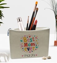 BK Gift Kişiye Özel En İyi Anne Keten Makyaj Çantası - 5 (Bej)