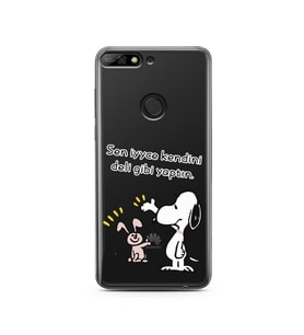 Snoopy Tasarımlı Süper Şeffaf Silikon Telefon Kılıfı Huawei Y7 2018