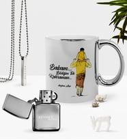 BK Gift Kişiye Özel Babam Bildiğim Tek Kahraman Krom Kupa Benzinli Çakmak Kolye Seti (Model 1)