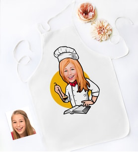 BK Gift Kişiye Özel Bayan Chef Karikatürlü Mutfak Önlüğü-12 (Beyaz)
