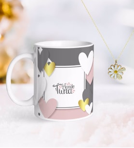 BK Gift Kişiye Özel Sevgililer Günü Kupa ve Çift İsimli Papatya Kolye-138 (Model 1)