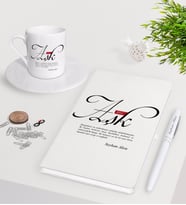 BK Gift Kişiye Özel Mânâ Aşk Beyaz Defter Kalem Türk Kahvesi Fincanı Seti-1 (Model 1)