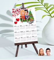 BK Gift Kişiye Özel 15x21 cm Fotoğraf Kartlı Yeni Yıl Sevgililer Karikatürlü Şövaleli 2024 Takvim -4 (Beyaz)