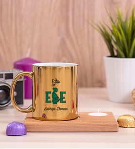 Ebe Ahşap Altlıklı Mumlu Gold Kupa Bardak