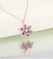 925 Ayar Gümüş Ametist Sevda Çiçeği Kolye