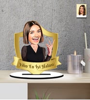 Kişiye Özel Yılın En İyi Halası Karikatür Ahşap Biblo