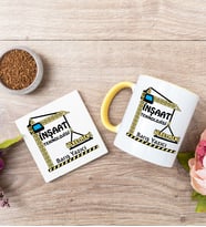 İnşaat Teknolojisi Öğretmeni Sarı Kupa Bardak Ve Bardak Altlığı Seti