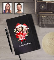 Kişiye Özel Yılbaşı Sevgili Karikatürlü Siyah Defter Kalem Hediye Seti Model-2