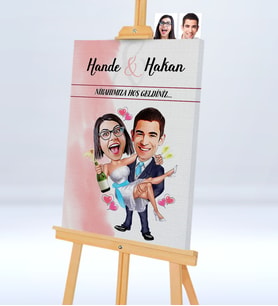 BK Gift Kişiye Özel Nikahımıza Hoş Geldiniz Şovaleli Karikatür Kanvas Tablo  1